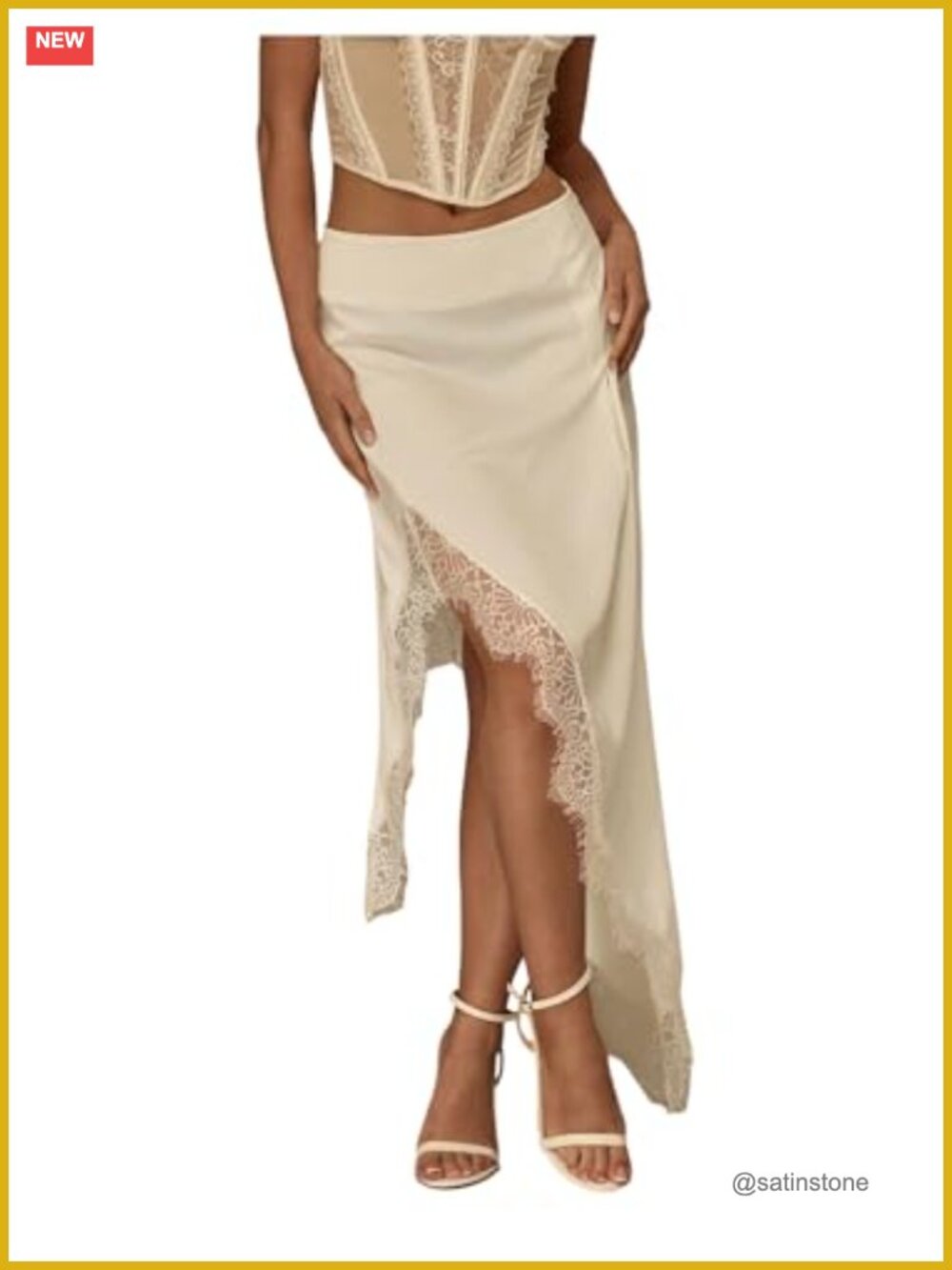 Elegant Lace Trim Maxi Skirt Y2k Split Asymmetrical Hem Night Out